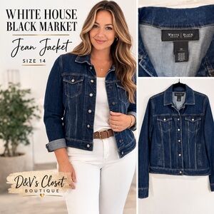 White House Black Market Dark Wash Denim Jacket Size 14 | Classic Chic | Stretch